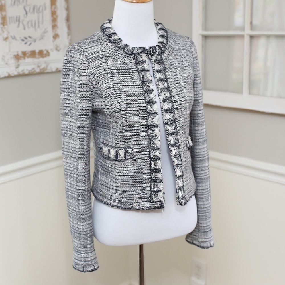 Tory Burch Navy/White Tweed Blazer Jacket 0